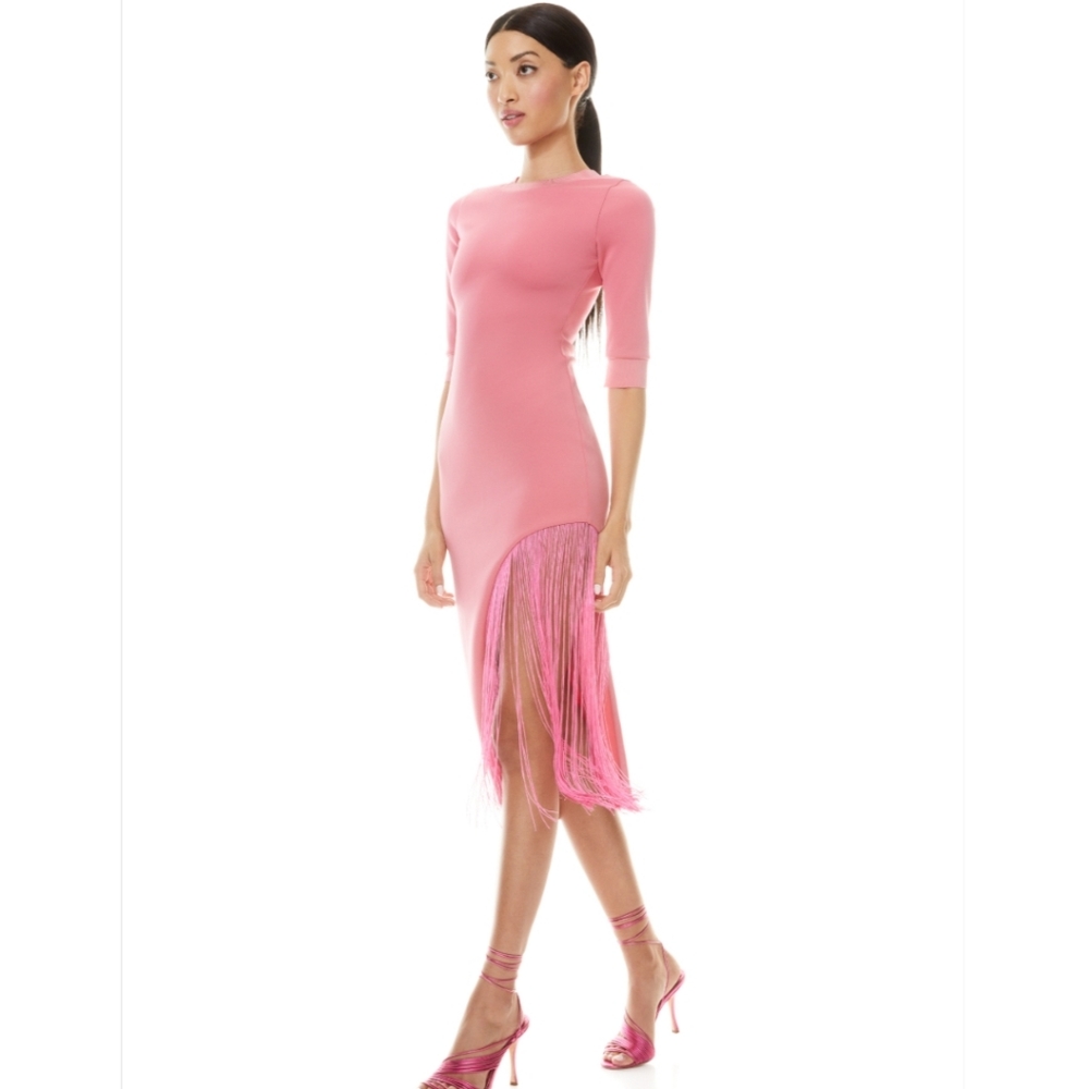 ALICE +OLIVIA ASYMMETRICAL FRINGE MIDI DRESS SIZE 0 - Picture 3 of 16